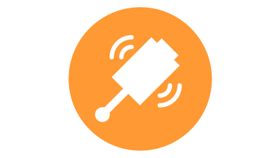 Ipari automatizálás folyamaton belüli méréséhez használt, fehér rádiós mérőfejet narancssárga körben ábrázoló ikon