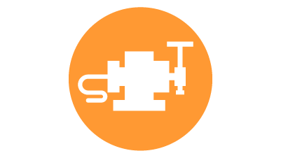 Ipari automatizálás folyamaton belüli méréséhez használt, fehér szerszámbemérőt narancssárga körben ábrázoló ikon