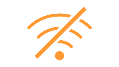 Orange icon of wifi bars with a diagonal line crossed through it